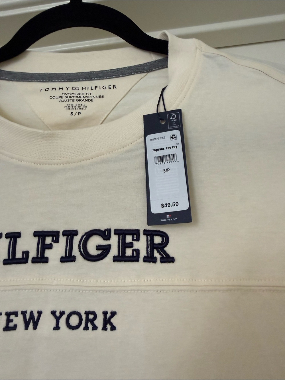 Tommy Hilfiger Cream 'Hilfiger New York' Oversized Short Sleeve Shirt - Picture 8 of 9